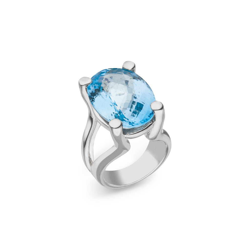 Silber Ring Topas Skyblue 22x16 mm (Sterling Silber 925) Schachbrett Schliff