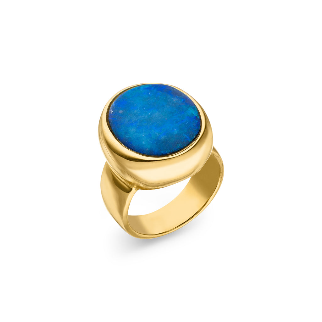 blauer Opal Ring 19x16 mm (Sterling Silber 925 vergoldet)