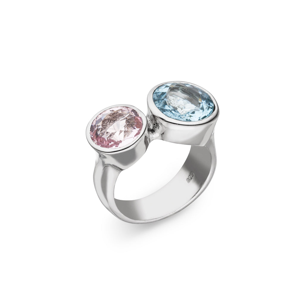 Aquamarin Morganit Ring "Duo" (Sterling Silber 925)