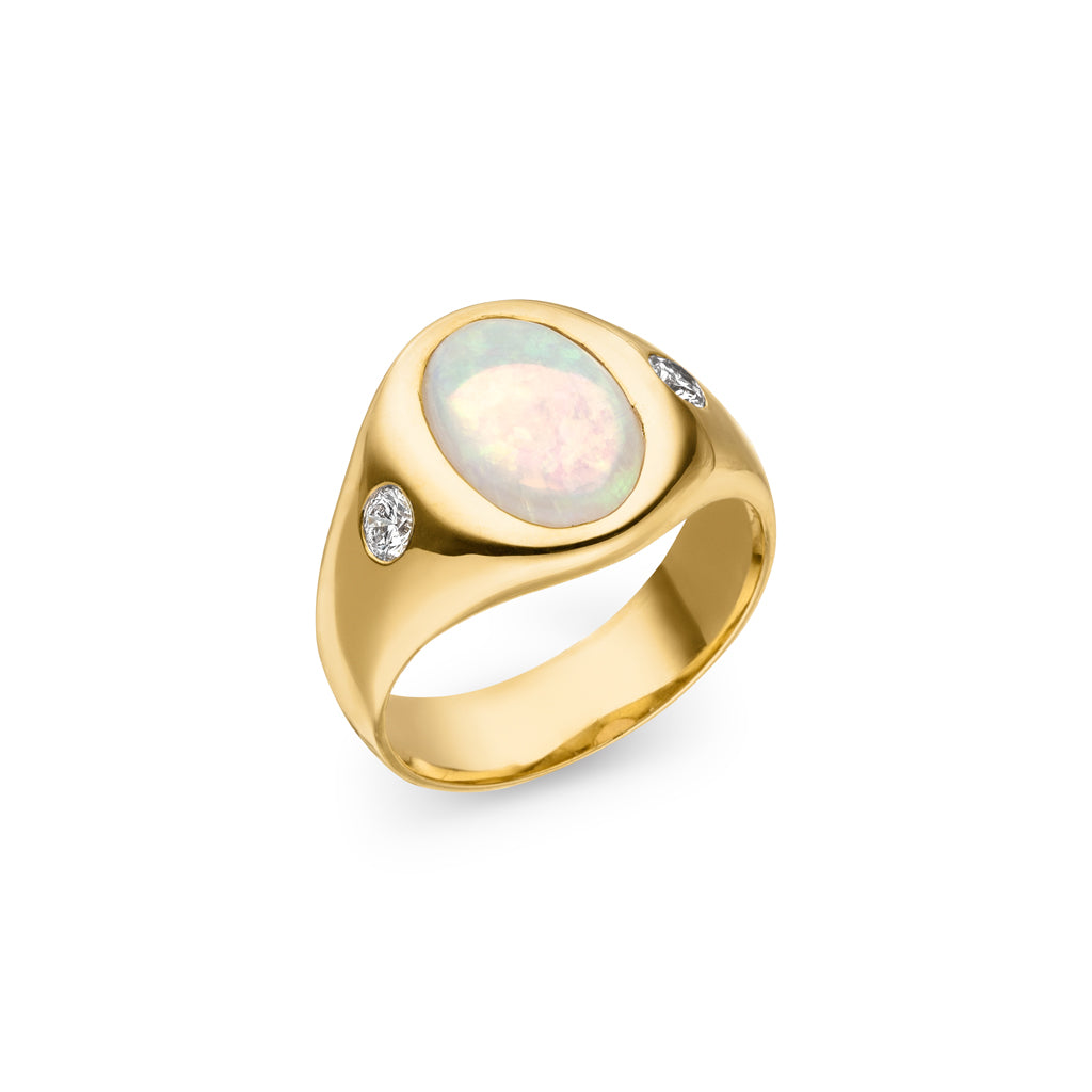 Opal Ring 2,35 ct. mit Diamanten 0,32 ct. (Gelbgold 750)