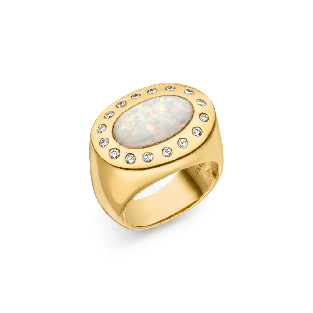 Opal Ring 3,62 ct. mit Diamanten (Gelbgold 750)