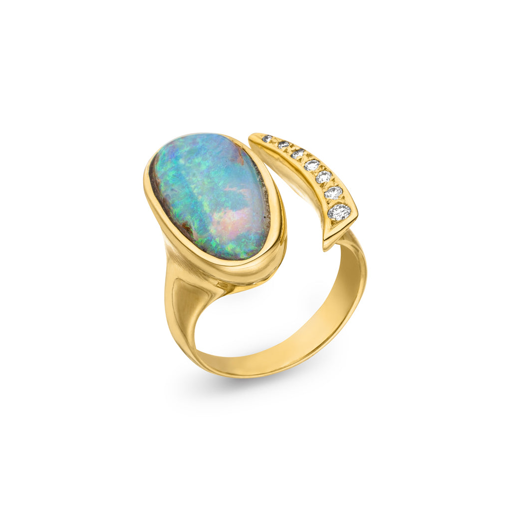 Opal Ring 7 ct. mit Diamant Brillanten (Gelbgold 585)