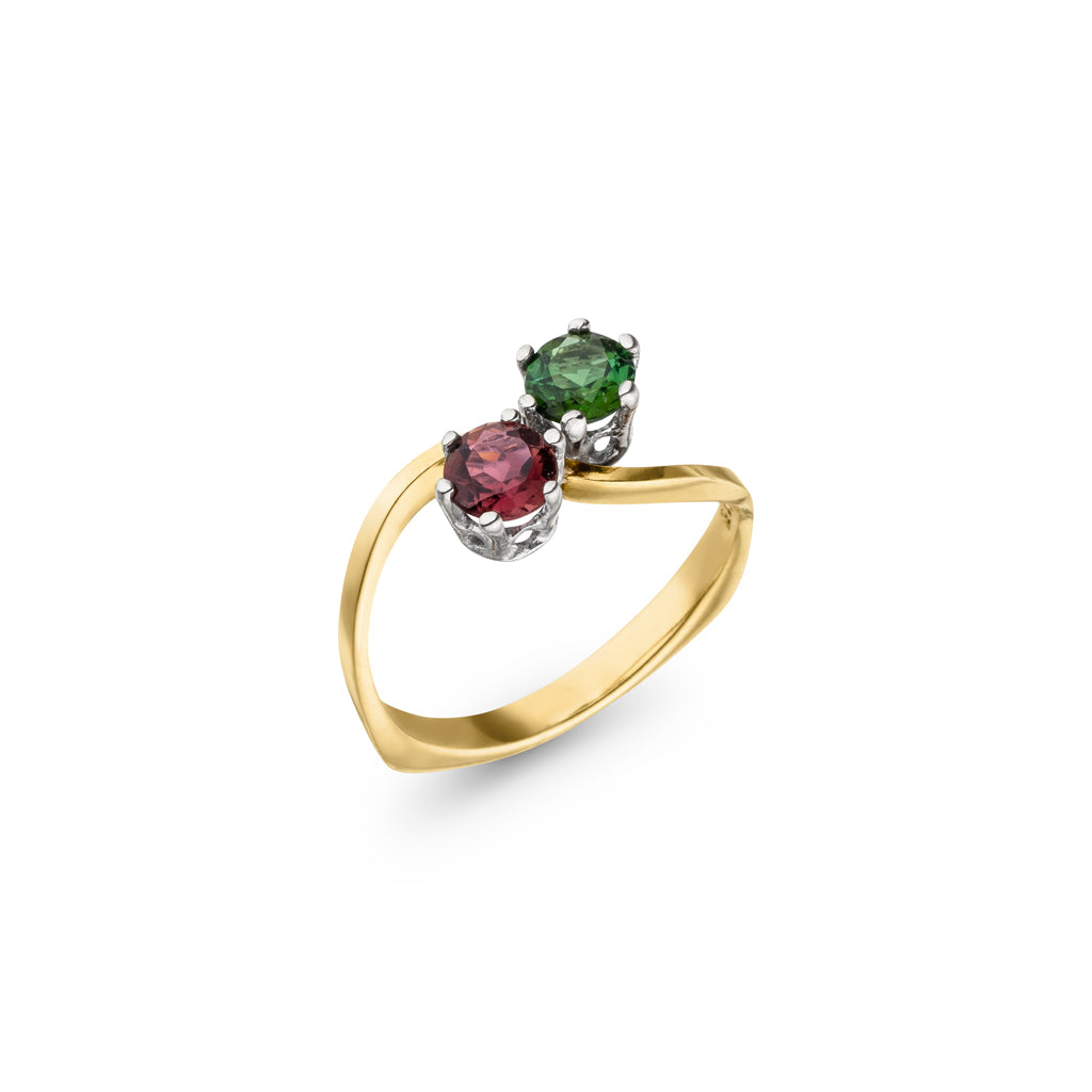 Gold Ring mit grünem und rotem Turmalin (Gelbgold 585)