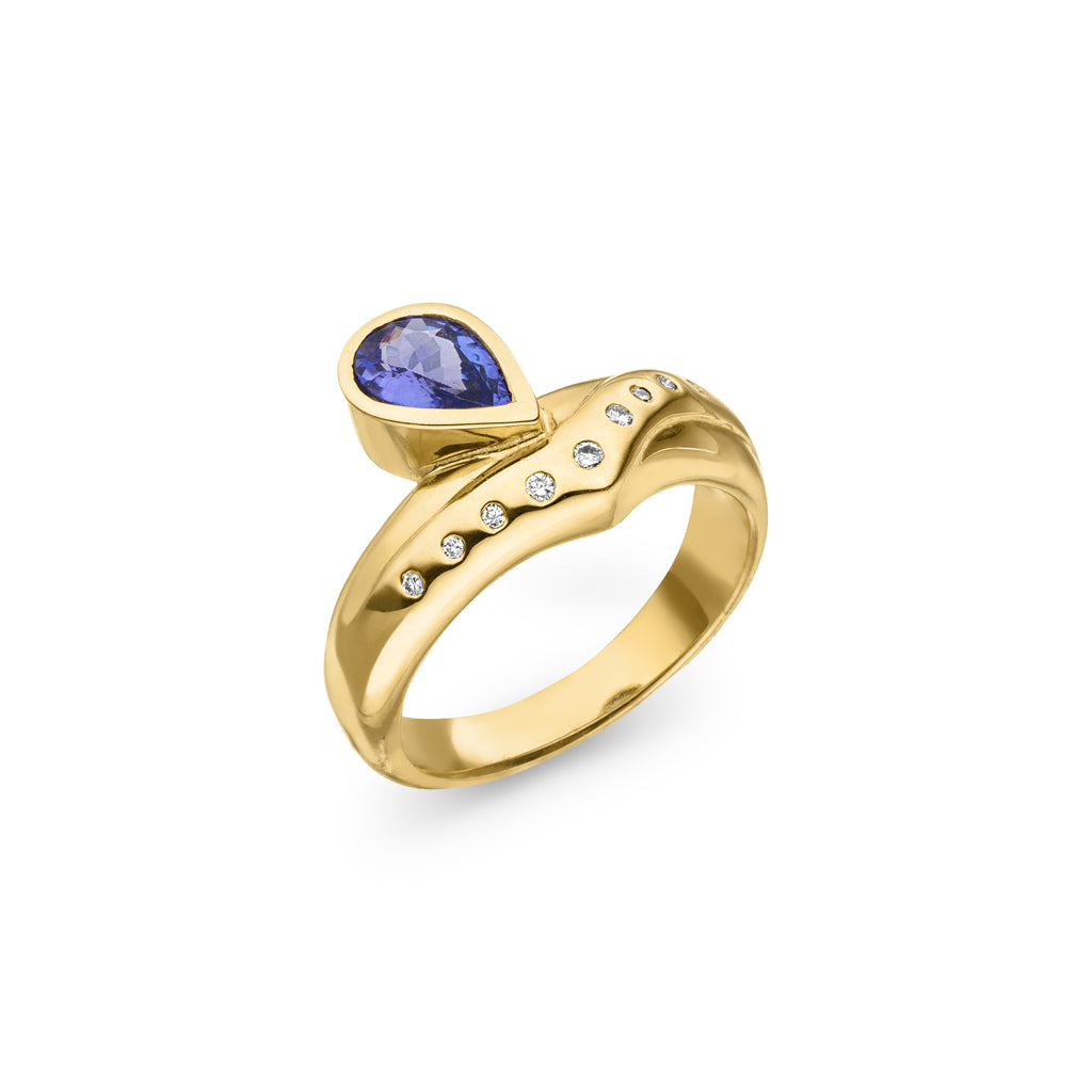 Tansanit Ring 0,79 ct. mit Diamant Brillanten (Gelbgold 585)