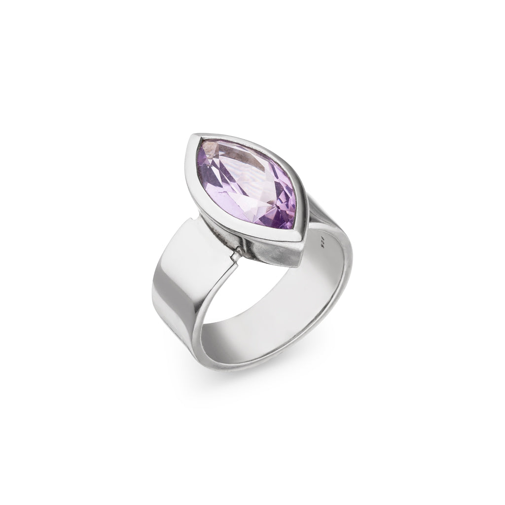 Amethyst Ring "Schiffchen" 17x10 mm (Sterling Silber 925)