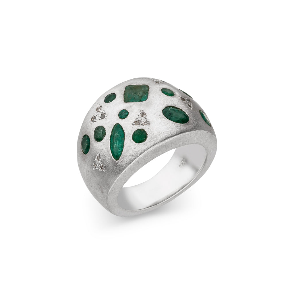 Smaragd Ring "Sternenhimmel" mit Diamanten (Sterling Silber 925)