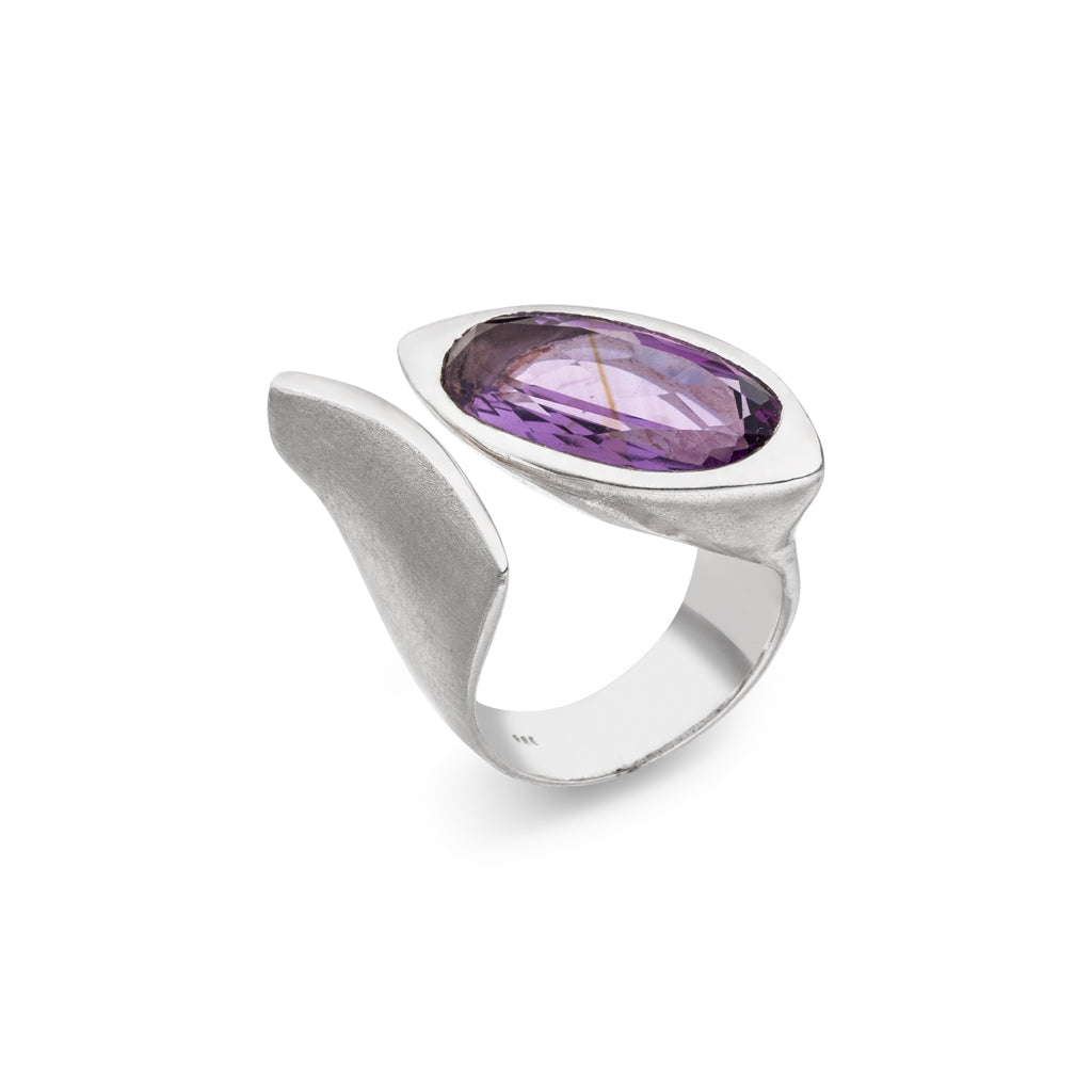 Amethyst Ring "Schiffchen" 21x10 mm (Sterling Silber 925)