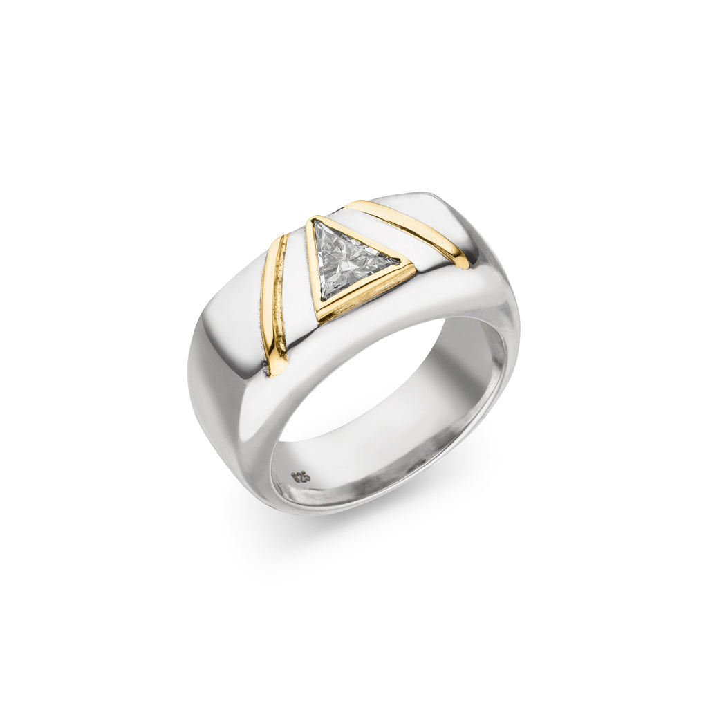 Silber Ring mit Dreieck Diamant 0,59 Karat (Silber 925 / Gelbgold 585)