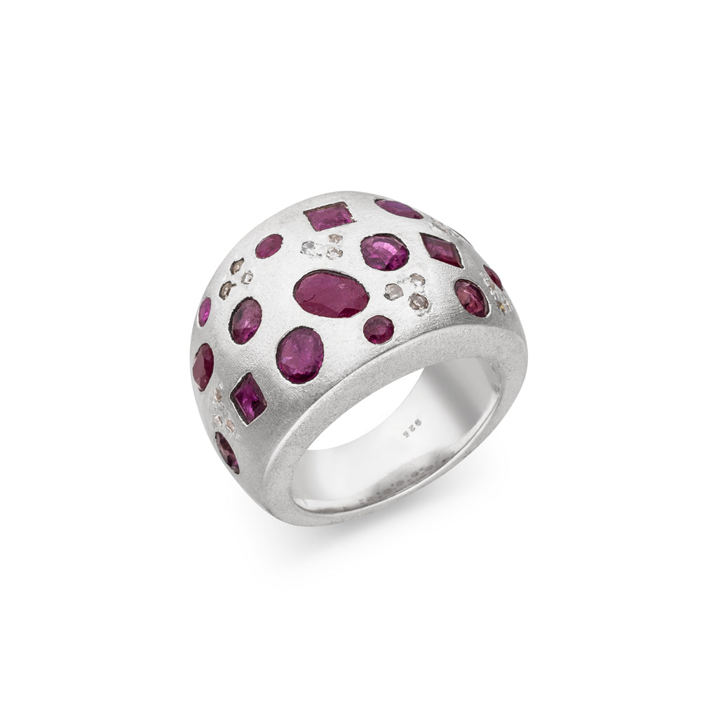 Rubin Ring "Sternenhimmel" mit Diamanten (Sterling Silber 925)