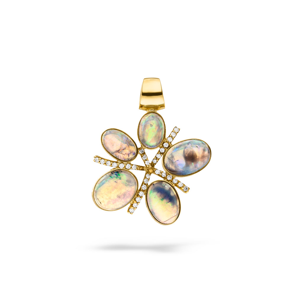 Opal Anhänger "Flower" 3,2 ct.  mit Diamanten (Gelbgold 750)