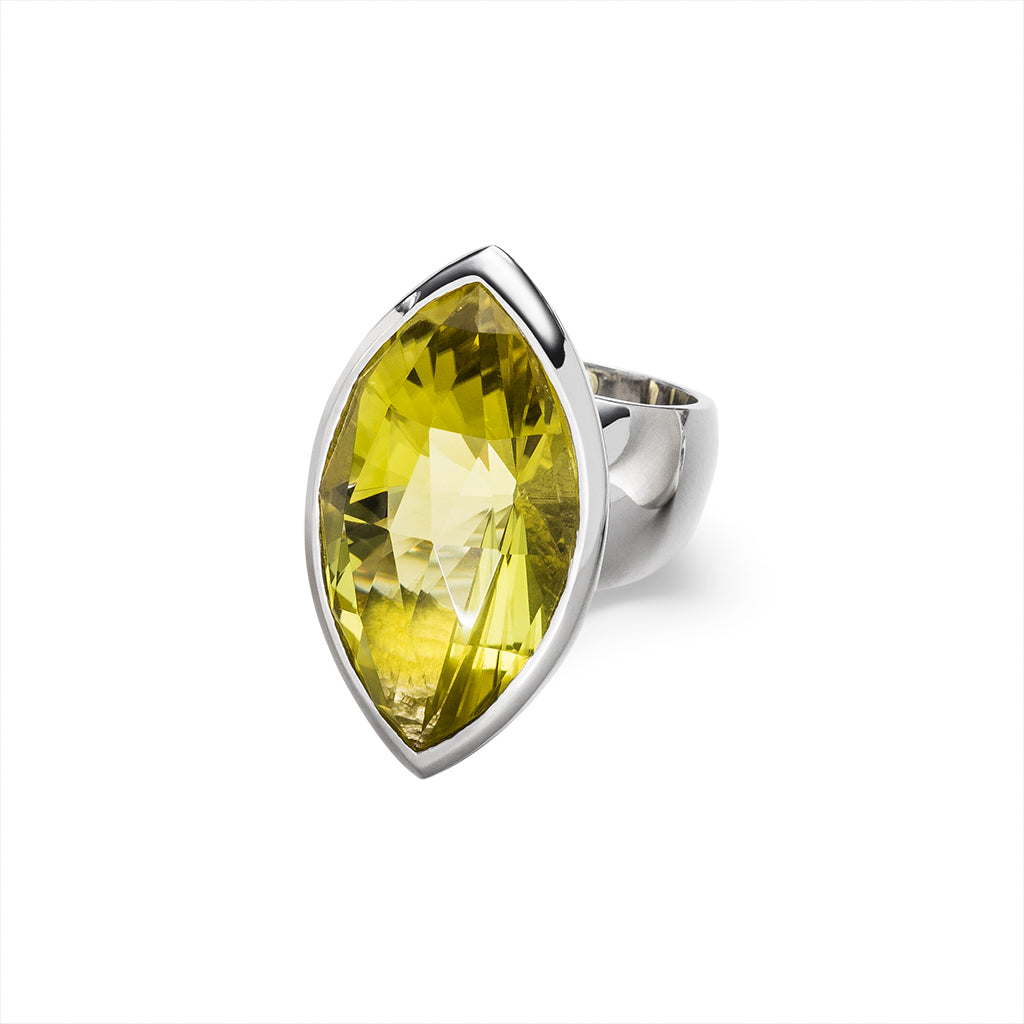 Lemon Citrin Ring "Schiffchen" 41x23 mm (Sterling Silber 925)