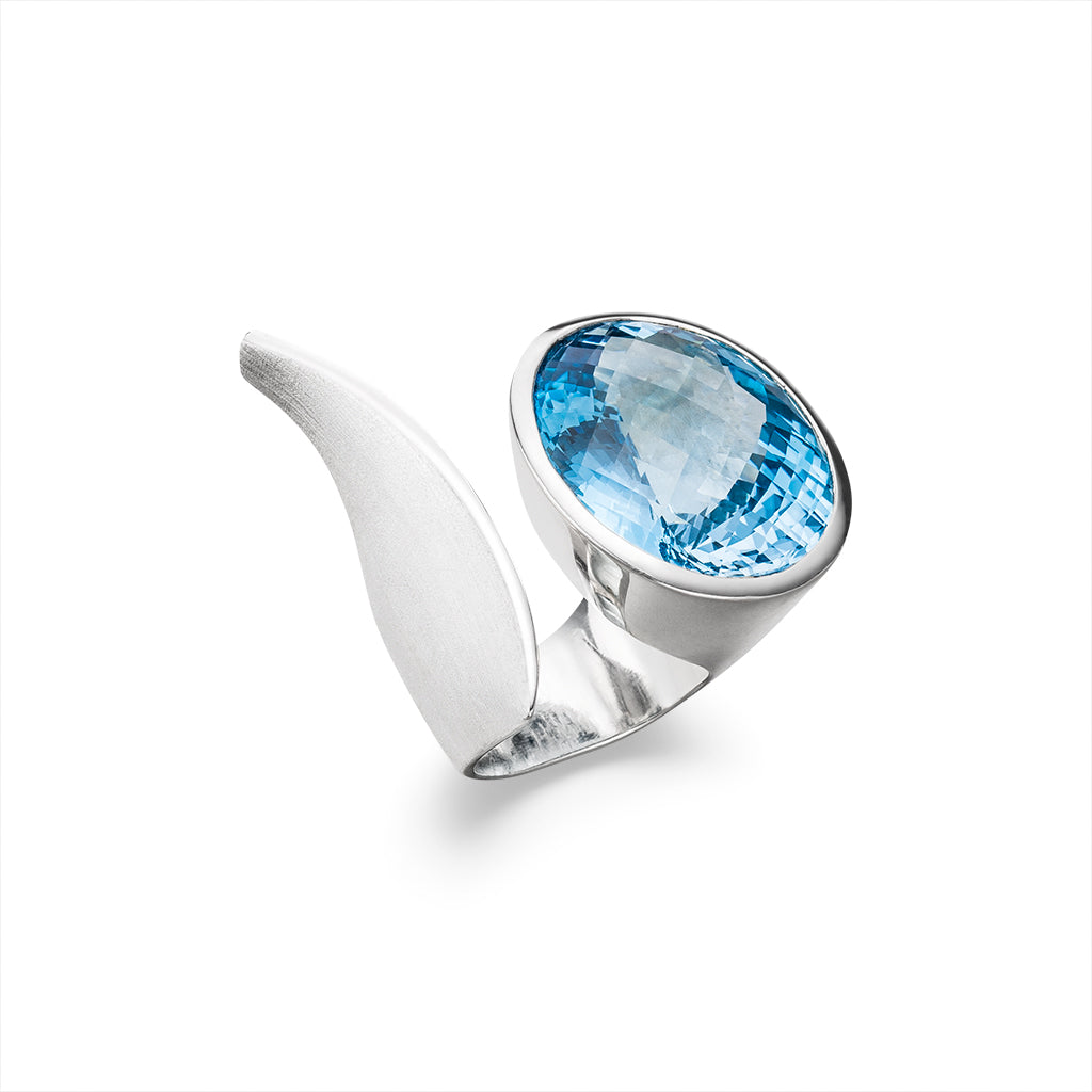 Silber Ring Topas Skyblue Schachbrett Schliff 29x23 mm (Sterling Silber 925) verstellbar