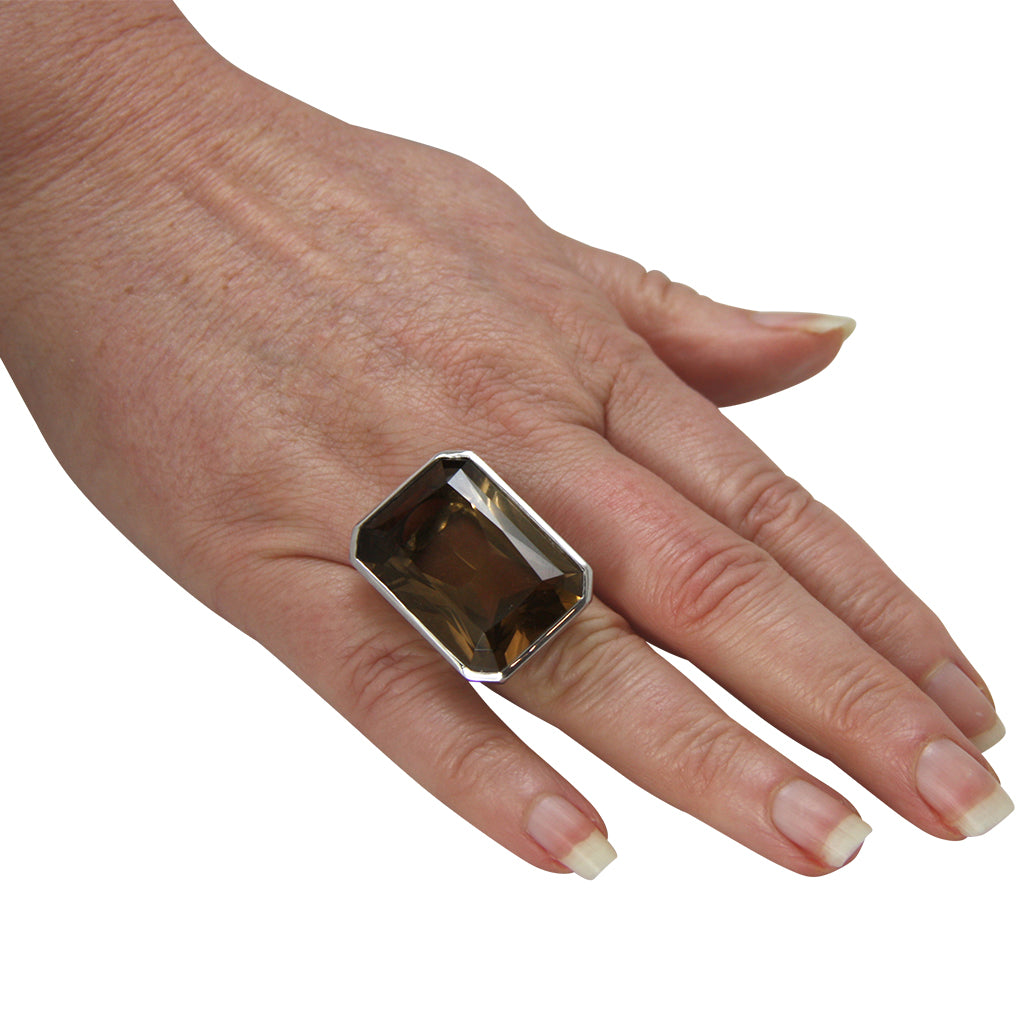 Rauchquarz Ring "Octagon" 30x20 mm (Sterling Silber 925)