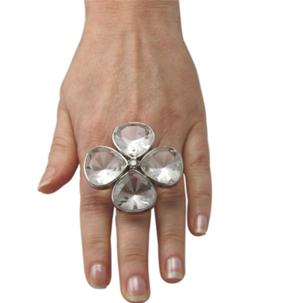 Bergkristall Ring "Kleeblatt" mit Diamant (Sterlingsilber 925)