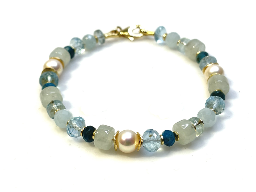 Aquamarin Topas Apatit Armband "Bluish" (Sterling Silber 925 vergoldet))