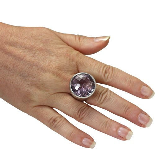 Amethyst Ring "Round" 23 mm (Sterling Silber 925) Schachbrett-Schliff
