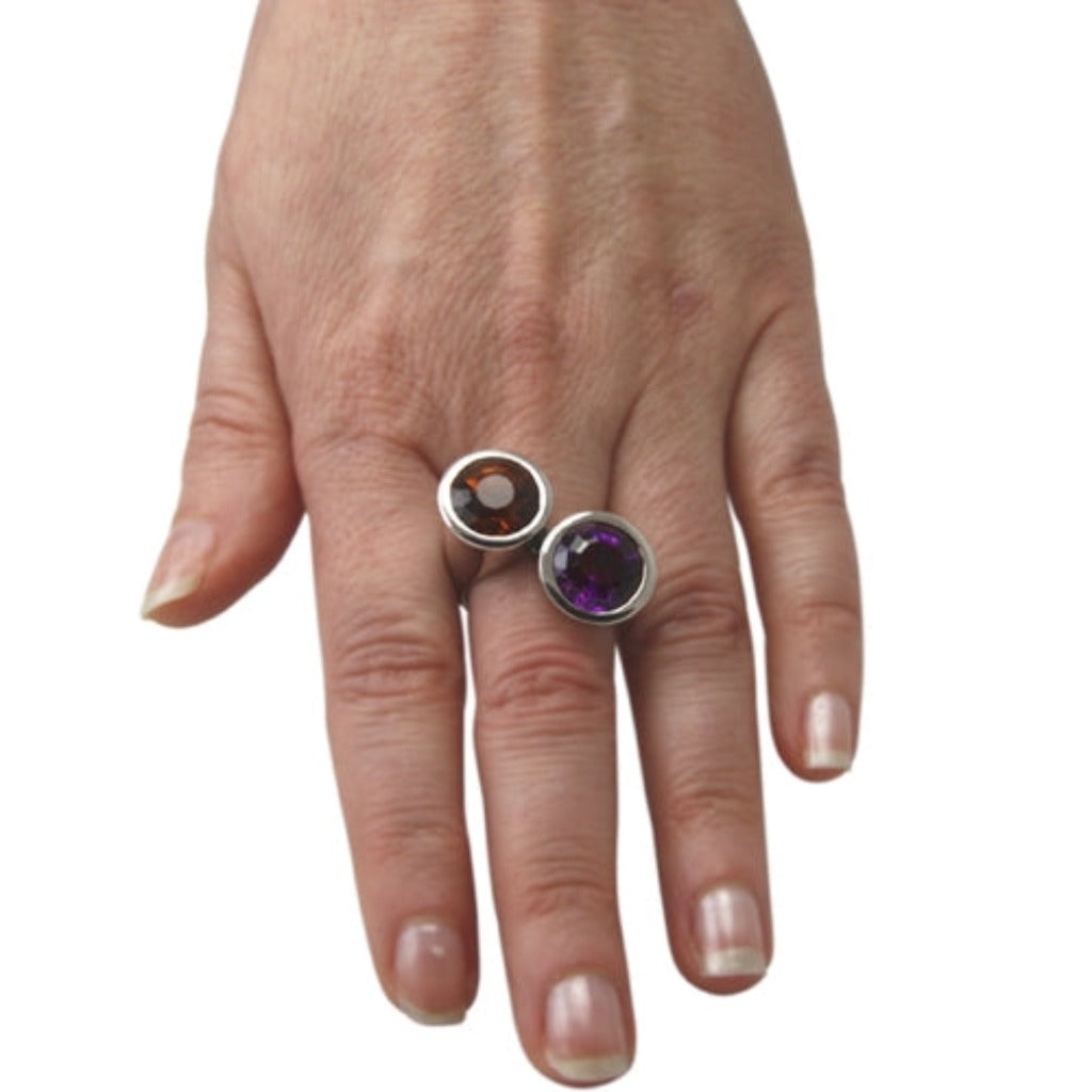 Edelstein Ring "traumhaftes Duo" (Sterling Silber 925) Amethyst, Citrin