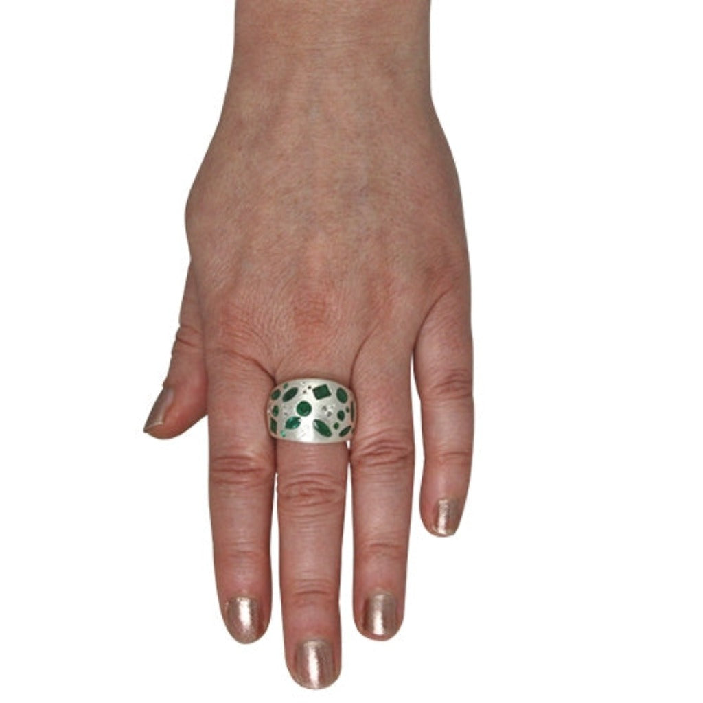 Smaragd Ring "Sternenhimmel" mit Diamanten (Sterling Silber 925)
