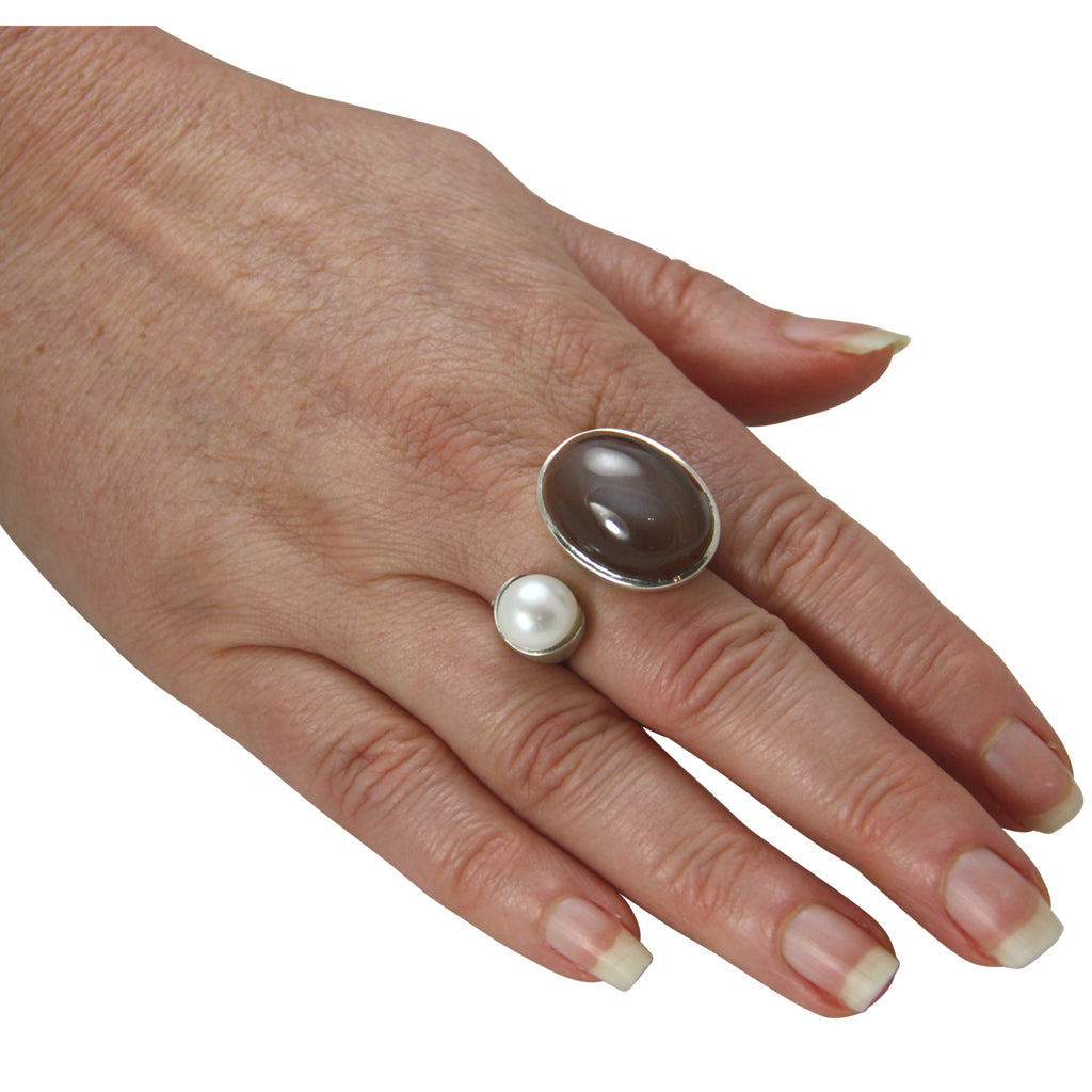 Mondstein Ring mit Perle (Sterling Silber 925) verstellbar