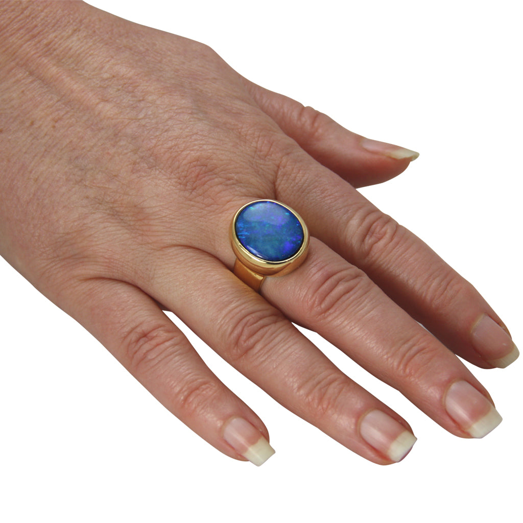 blauer Opal Ring 19x16 mm (Sterling Silber 925 vergoldet)