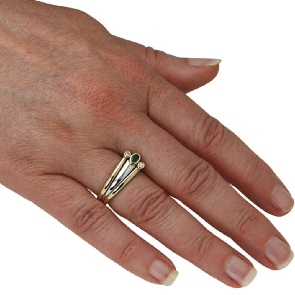 Gold Ring "Bicolor" mit Smaragd 0,25 ct. und Diamanten (Gelbgold / Weißgold 585)