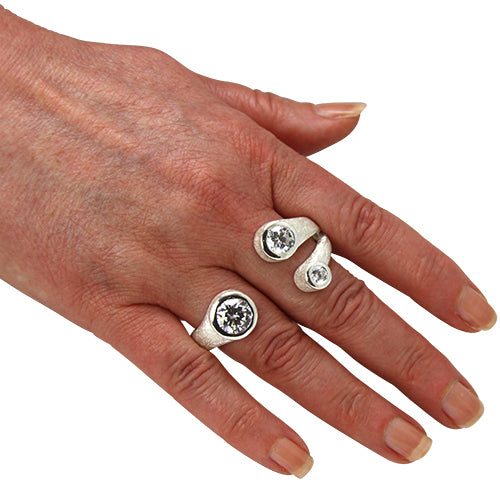 Silber Ring "3-Stone" (Sterling Silber 925) 2-Finger-Ring