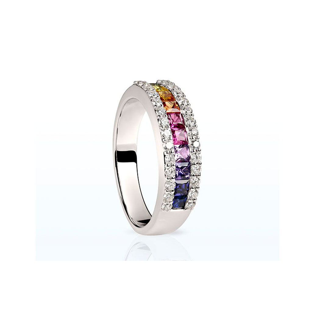 Saphir Ring "Rainbow" (Weißgold 750) mit Diamant Brillanten