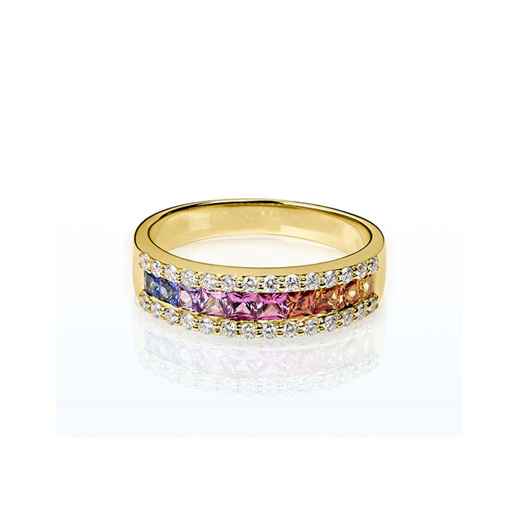 Saphir Ring "Rainbow" (Gelbgold 750) mit Diamant Brillanten