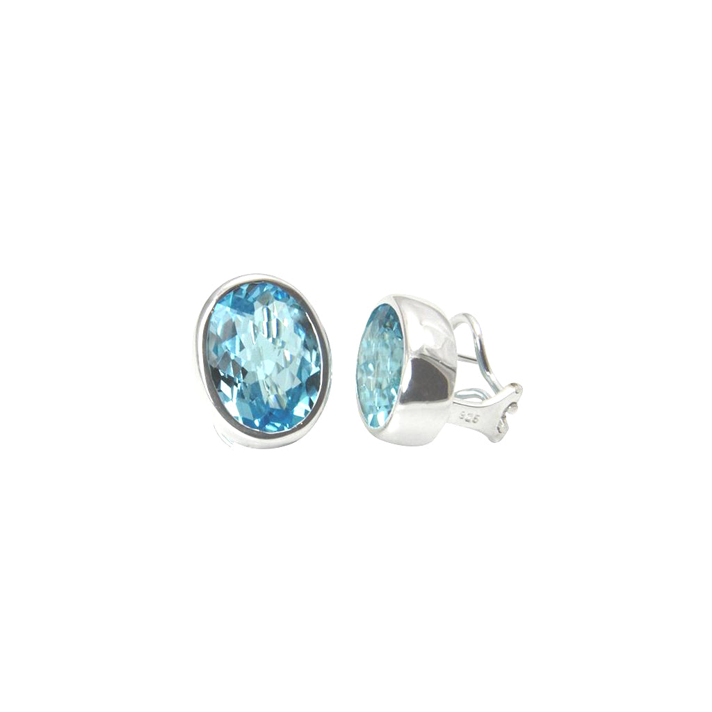 blaue Edeltopas Klippstecker 16x12 mm (Sterling Silber 925) Schachbrett Schliff, Zargenfassung