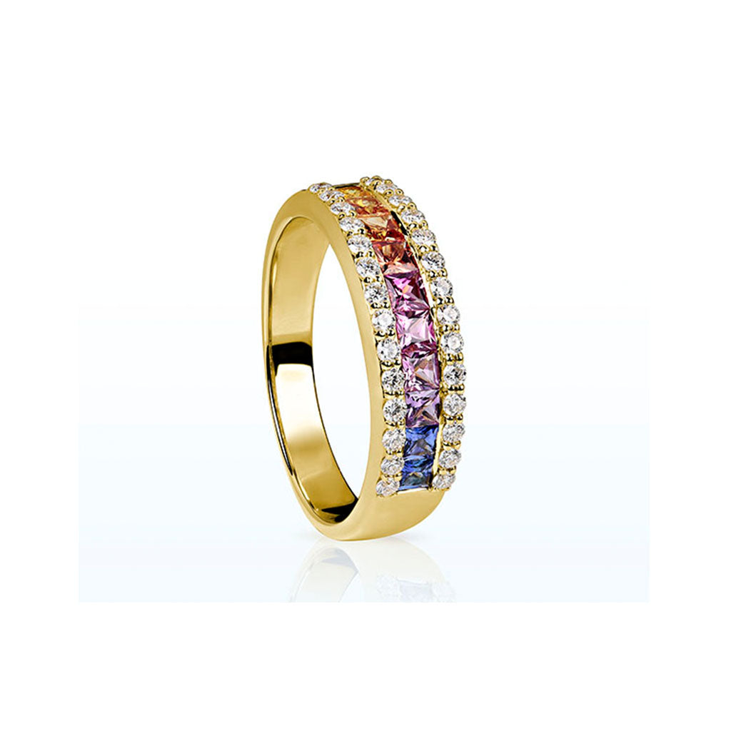 Saphir Ring "Rainbow" (Gelbgold 750) mit Diamant Brillanten