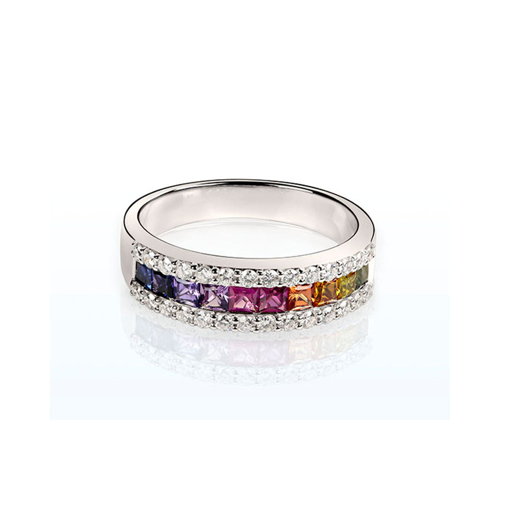 Saphir Ring "Rainbow" (Weißgold 750) mit Diamant Brillanten