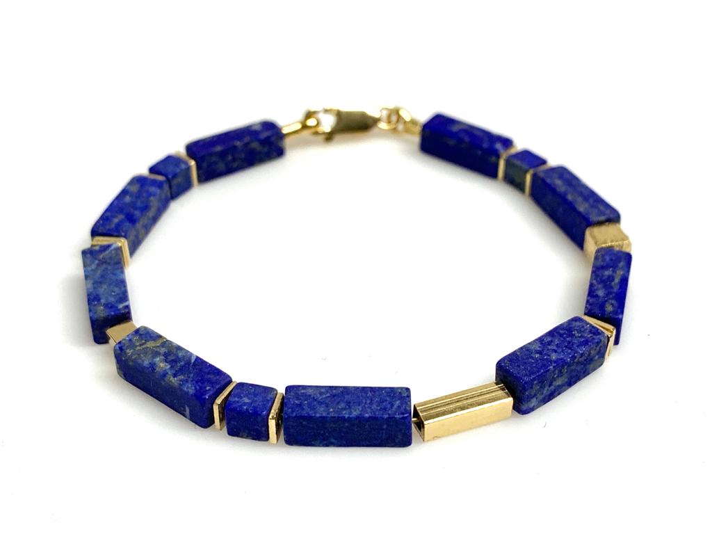 Lapislazuli Armband "Cuboid" (Sterlingsilber 925 vergoldet)