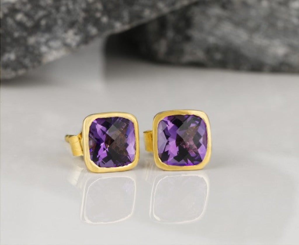 Amethyst Ohrstecker 6 mm (Gelbgold 585)