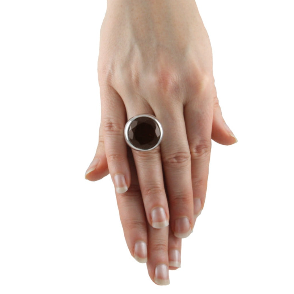 Rauchquarz Ring "Round" 20 mm (Sterling Silber 925)