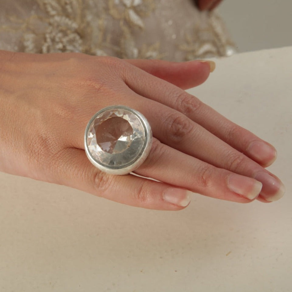 Bergkristall Ring "Round" 26 mm (Sterling Silber 925)