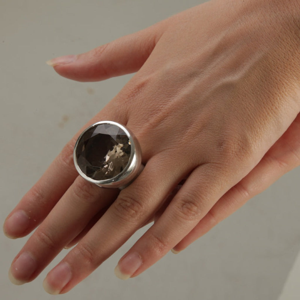 Rauchquarz Ring 26 mm (Sterling Silber 925)