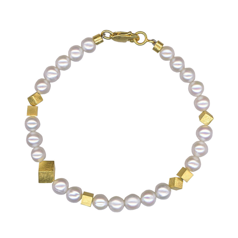 Perlen Armband "Pearls and Cubes" (Sterling Silber 925, vergoldet)