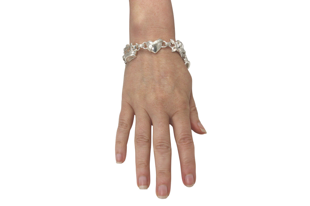 massives Silber Armband Krone-Herz-Rose (Sterling Silber 925)