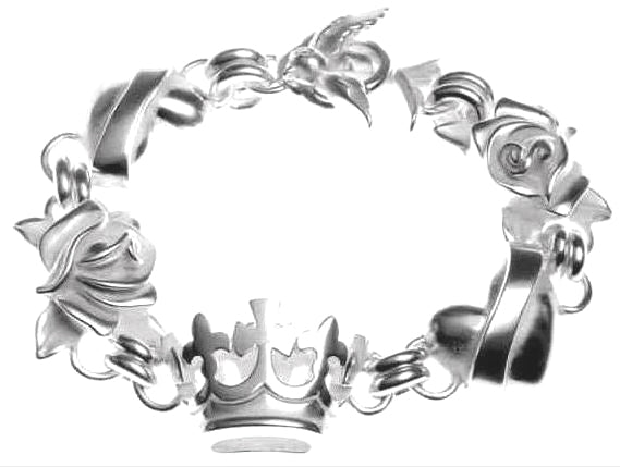 massives Silber Armband Krone-Herz-Rose (Sterling Silber 925)
