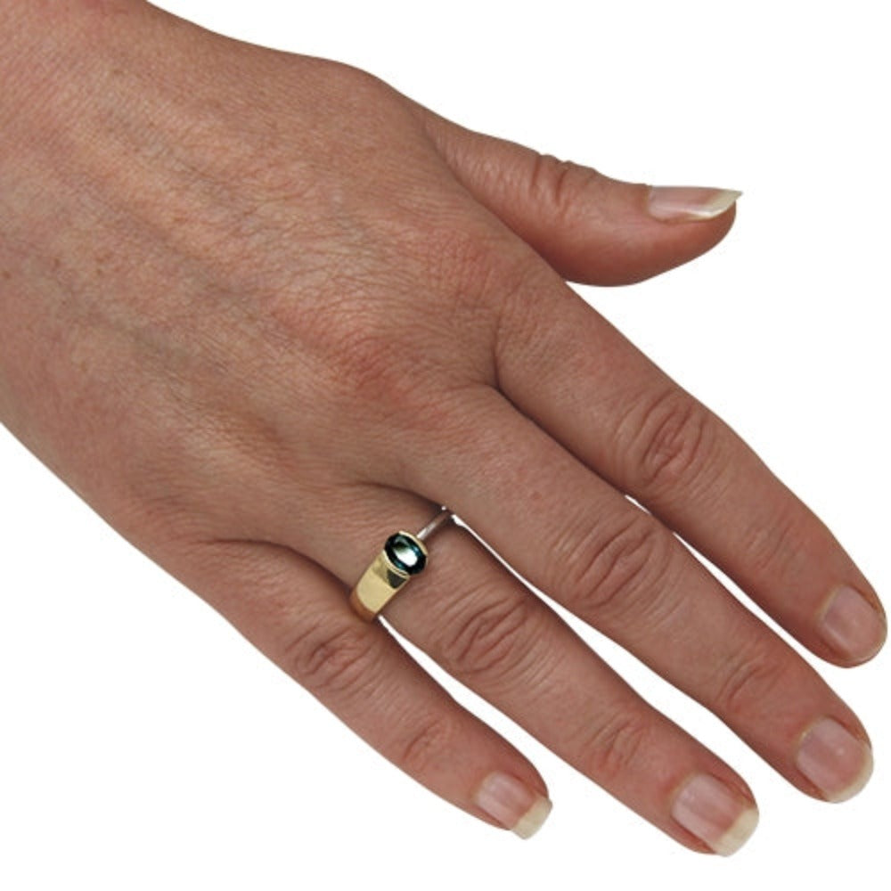 Gold Ring mit natürlichem Alexandrit 7,24 x 5 mm (Gelbgold/Weißgold 750) mit intensivem Farbwechsel