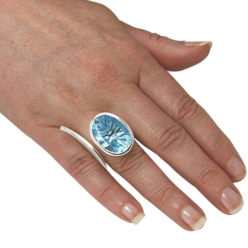 Silber Ring Topas Skyblue 22x16 mm Konkav Schliff (Sterling Silber 925) verstellbar