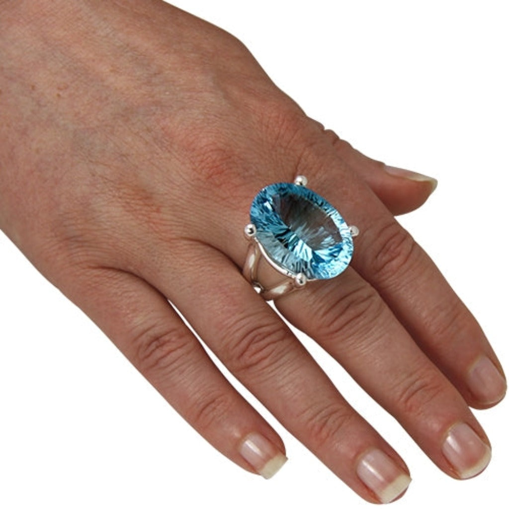 Silber Ring Topas Skyblue 29x23 mm (Sterling Silber 925) Konkav Schliff