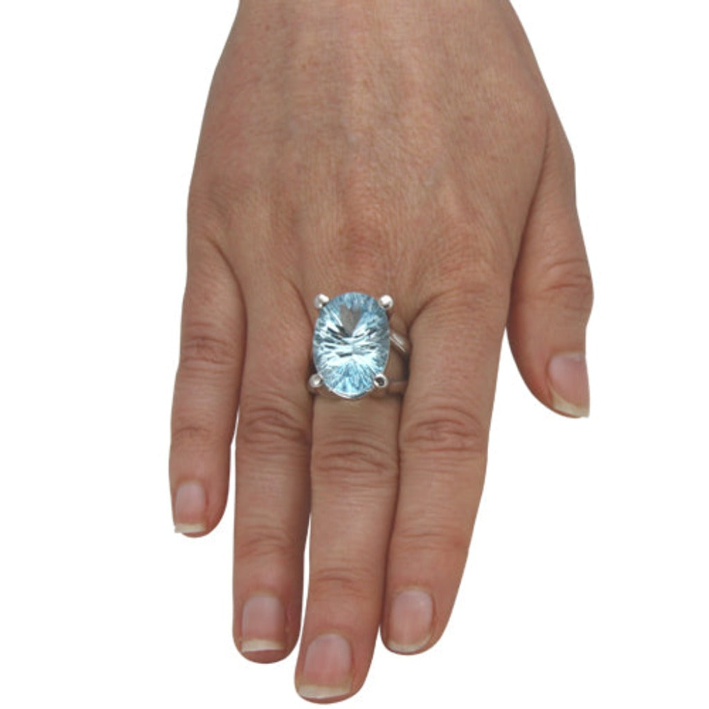 Silber Ring Topas Skyblue 22x16 mm (Sterling Silber 925) Konkav Schliff