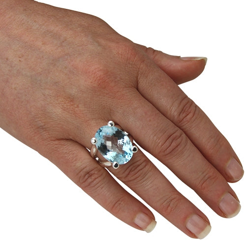 Silber Ring Topas Skyblue 22x16 mm (Sterling Silber 925) Schachbrett Schliff