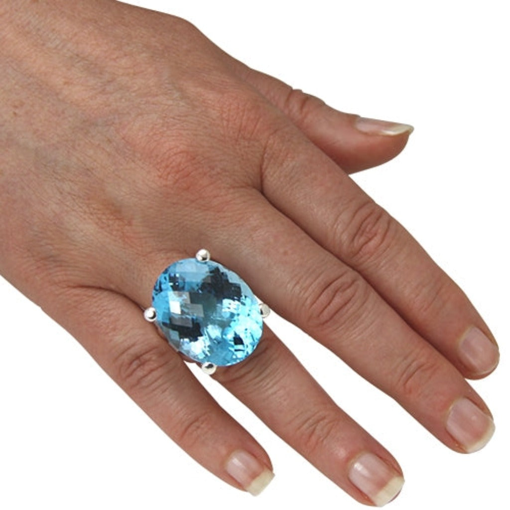 Silber Ring Topas Skyblue 29x23 mm (Sterling Silber 925) Schachbrett Schliff