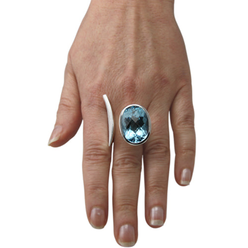 Silber Ring Topas Skyblue 22x16 mm Schachbrett Schliff (Sterling Silber 925) verstellbar